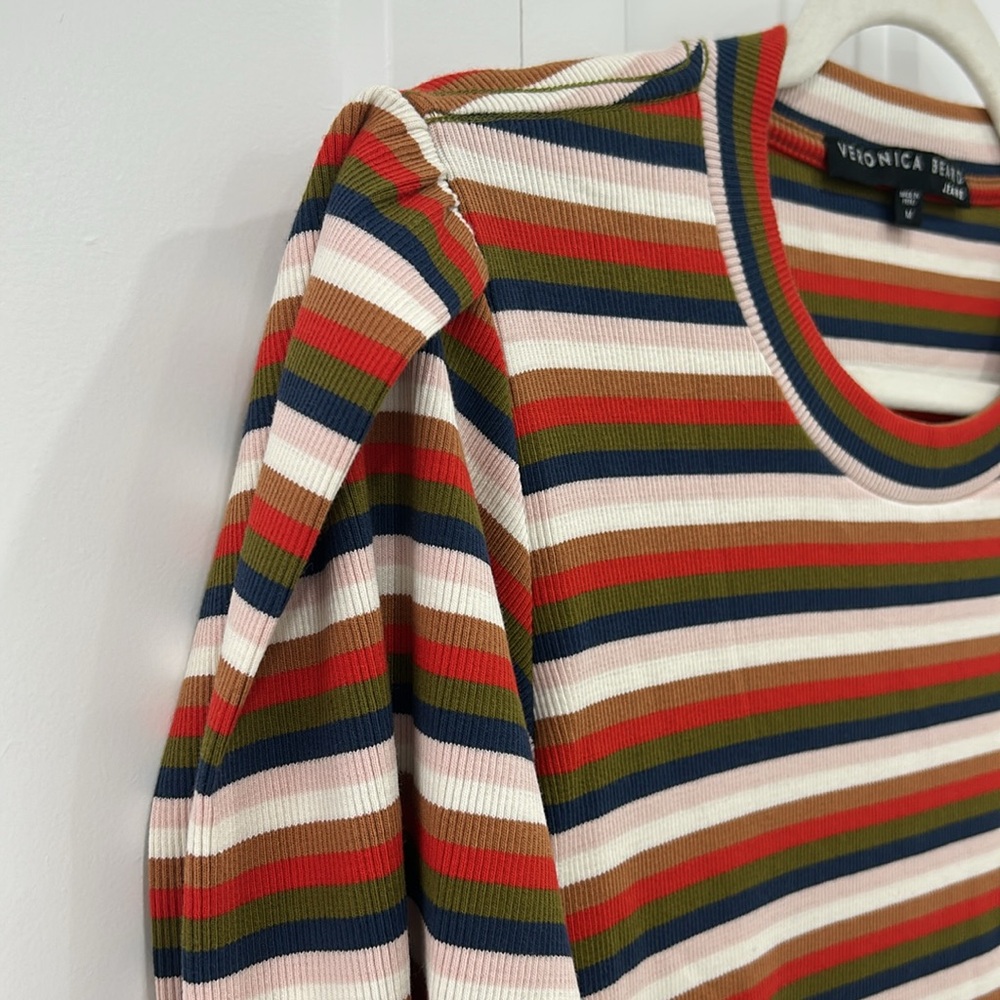 Veronica Beard Striped Puff Shoulder Top - Medium - Picture 5 of 8